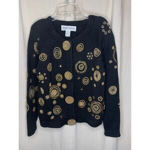 1990s Victoria Jones Gold Black Glam Art Teacher Glitz Maximalist Cardigan S